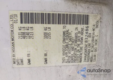 2010 Nissan Maxima 3.5 Sv z USA, uszkodzony, nr VIN 1N4AA5AP2AC832486